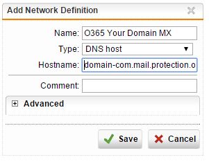 Sophos DNS Host Definition for Office 365 MX record